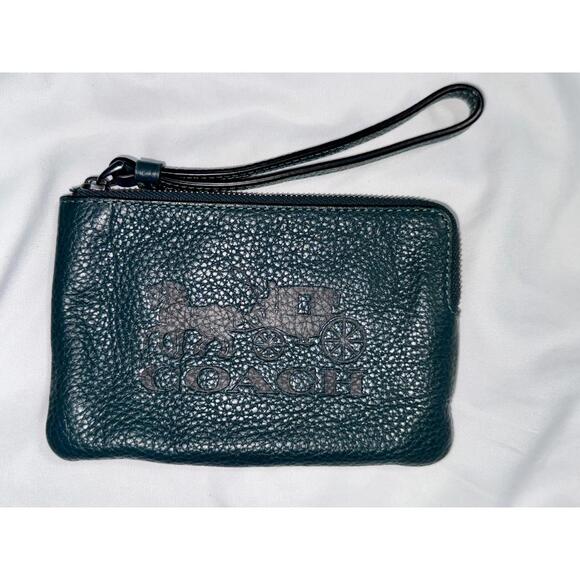 Coach Leather Horse And Carriage Zip Wristlet Forest green - Picture 1 of 9